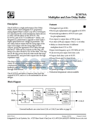 ICS570AI datasheet - Multiplier and Zero Delay Buffer