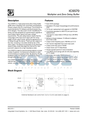 ICS570AILF datasheet - Multiplier and Zero Delay Buffer