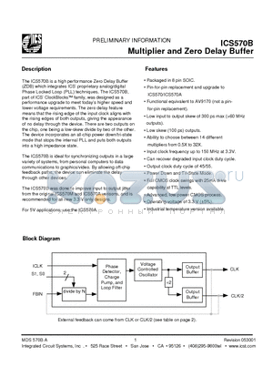 ICS570BIT datasheet - Multiplier and Zero Delay Buffer