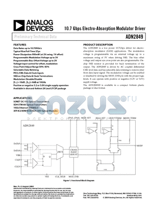 ADN2849ACP datasheet - 10.7 Gbps Electro-Absorption Modulator Driver