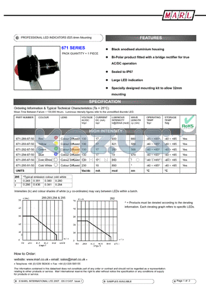 671-294-87-50 datasheet - PROFESSIONAL LED INDICATORS 25.4mm Mounting