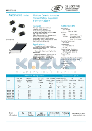 JA1206ML180A datasheet - Multilayer Ceramic Automotive Transient Voltage Suppressor Standard Capacity