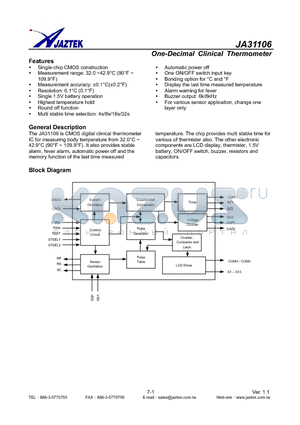 JA31106 datasheet - One-Decimal Clinical Thermometer