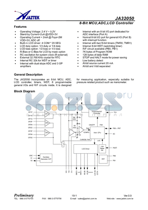 JA32050 datasheet - 8-Bit MCU,ADC,LCD Controller