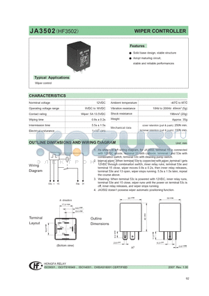 JA3502 datasheet - WIPER CONTROLLER