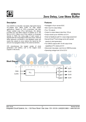 ICS574MT datasheet - Zero Delay, Low Skew Buffer