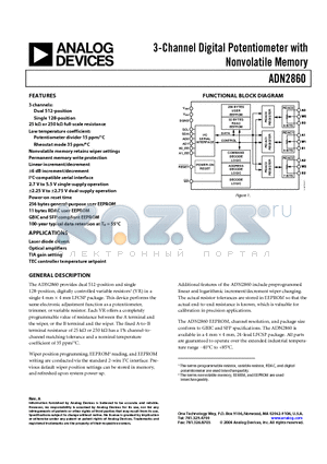 ADN2860ACPZ25-RL7 datasheet - 3-Channel Digital Potentiometer with Nonvolatile Memory