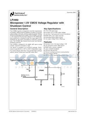 LP3992IMF-1.5 datasheet - Micropower 1.5V CMOS Voltage Regulator with Shutdown Control