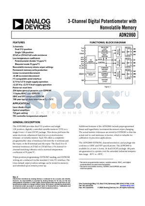 ADN2860 datasheet - 3-Channel Digital Potentiometer with Nonvolatile Memory