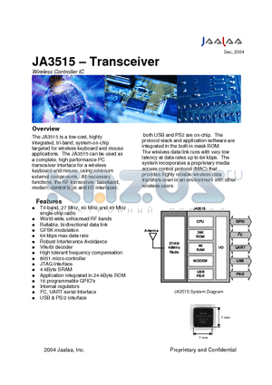 JA3514 datasheet - JA3515 - Transceiver Wireless Controller IC