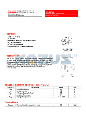 672-1175M datasheet - RF & MICROWAVE TRANSISTORS AVIONICS APPLICATIONS