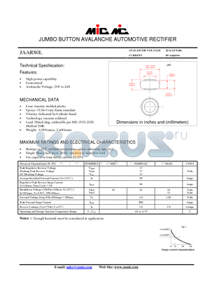 JAAR80L datasheet - JUMBO BUTTON AVALANCHE AUTOMOTIVE RECTIFIER