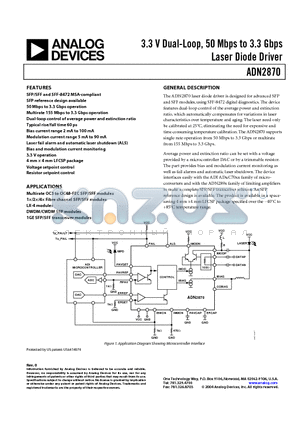 ADN2870ACPZ datasheet - 3.3 V Dual-Loop, 50 Mbps to 3.3 Gbps Laser Diode Driver