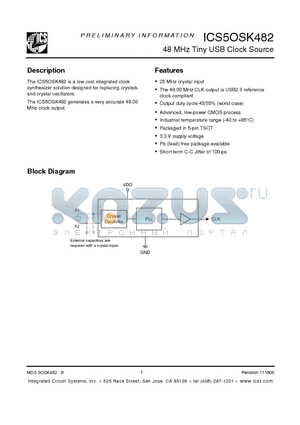 ICS5OSK482TILFT datasheet - 48 MHz Tiny USB Clock Source