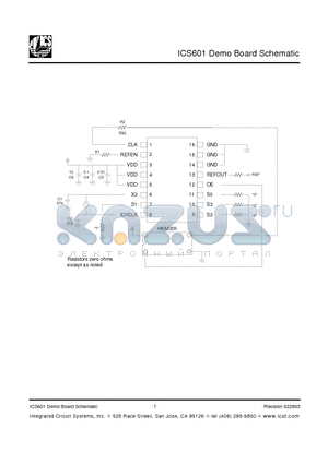 ICS601 datasheet - ICS601 Demo Board Schematic