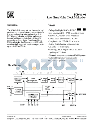 ICS601M-01 datasheet - Low Phase Noise Clock Multiplier