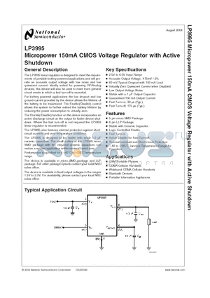 LP3995ITLX-2.1 datasheet - Micropower 150mA CMOS Voltage Regulator with Active Shutdown