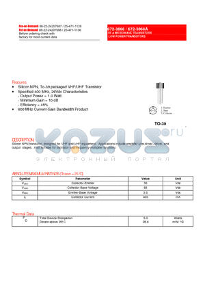 672-3866A datasheet - RF & MICROWAVE TRANSISTORS LOW POWER TRANSISTORS