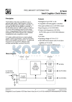 ICS604M datasheet - Intel Graphics Clock Source