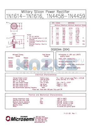 JAN1N1616R datasheet - Military Silicon Power Rectifier
