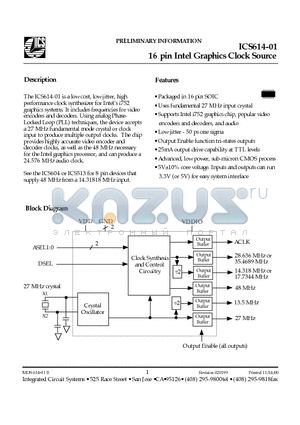 ICS614-01 datasheet - 16 pin Intel Graphics Clock Source