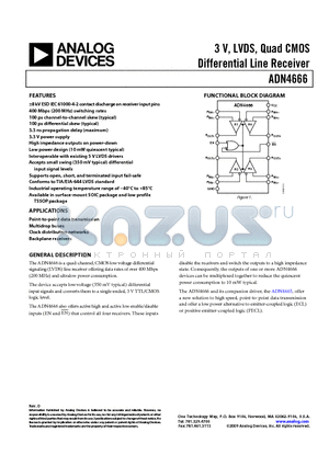 ADN4666 datasheet - 3 V, LVDS, Quad CMOS Differential Line Receiver