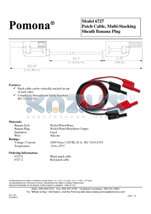 6727 datasheet - Patch Cable, Multi-Stacking Sheath Banana Plug