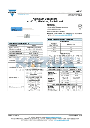 672D datasheet - Aluminum Capacitors  105 `C, Miniature, Radial Lead