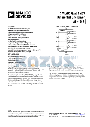 ADN4667ARUZ-REEL7 datasheet - 3 V LVDS Quad CMOS Differential Line Driver