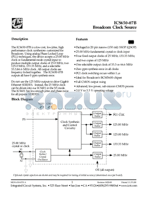 ICS650-07B datasheet - Broadcom Clock Source