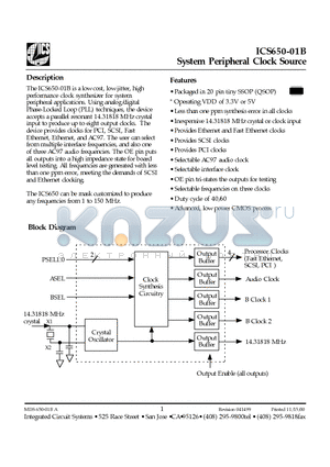 ICS650-01B datasheet - System Peripheral Clock Source