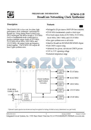 ICS650-11B datasheet - BroadCom Networking Clock Synthesizer
