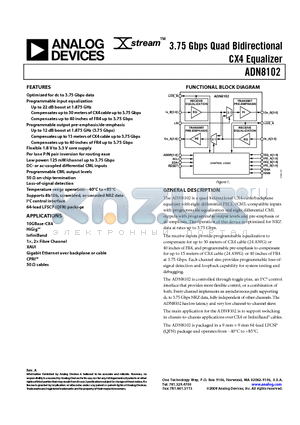 ADN8102 datasheet - 3.75 Gbps Quad Bidirectional CX4 Equalizer