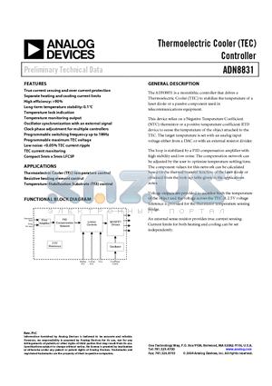 ADN8831 datasheet - Thermoelectric Cooler (TEC) Controller
