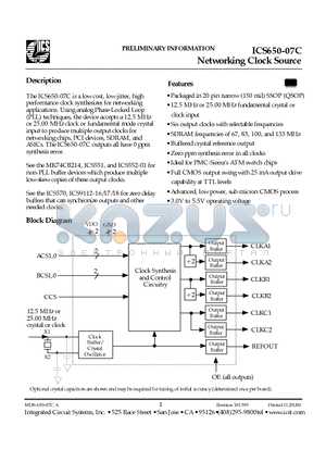 ICS650R-07I datasheet - Networking Clock Source