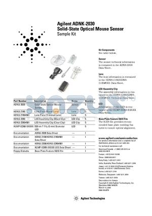 ADNK-2030 datasheet - Solid-State Optical Mouse Sensor Sample Kit