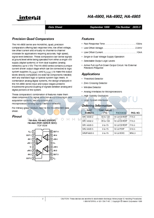 HA1-4905-5 datasheet - Precision Quad Comparators