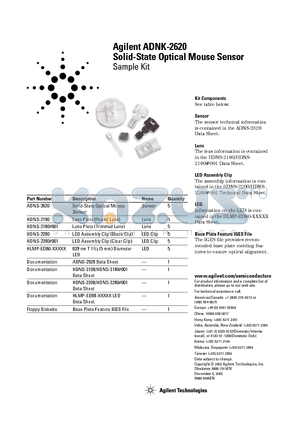 ADNS-2620 datasheet - Solid-State Optical Mouse Sensor