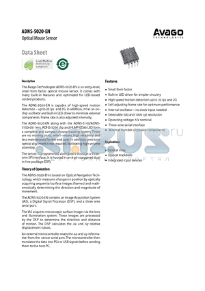 ADNS-5020-EN datasheet - Optical Mouse Sensor