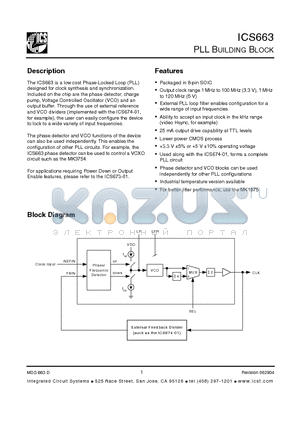 ICS663M datasheet - PLL BUILDING BLOCK