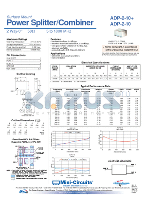 ADP-2-10 datasheet - Power Splitter/Combiner