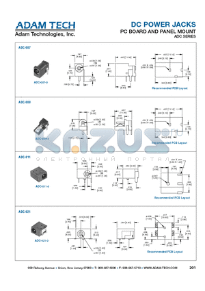 ADP-X-SR datasheet - DC POWER JACKS PC BOARD AND PANEL MOUNT