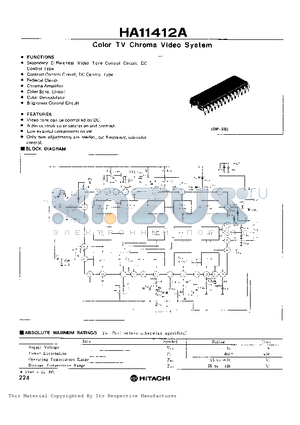 HA11412 datasheet - COLOR TV CHROMA VIDEO SYSTEM