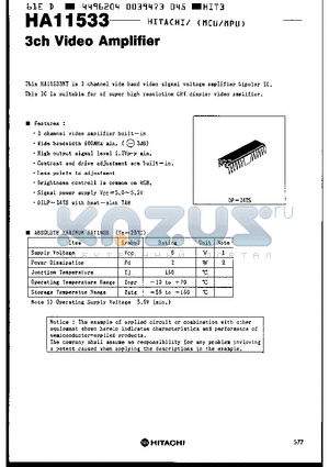 HA11533NT datasheet - 3CH VIDEO AMPLIFIER