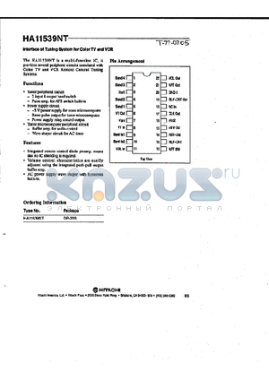 HA11539NT datasheet - Interface of Tuning System for color TV and VCR