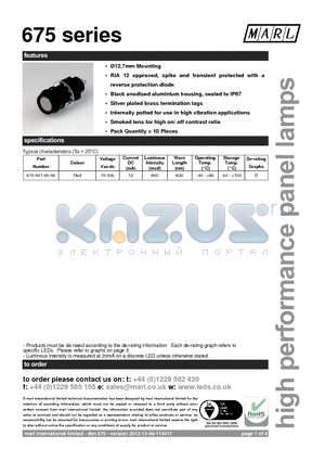 675 datasheet - 12.7mm Mounting RIA 12 approved, spike and transient protected with a reverse protection diode