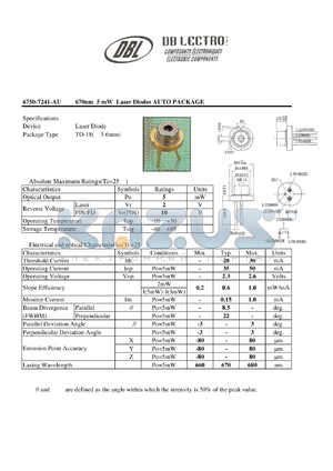 6750-7241-AU datasheet - 670nm 5 mW Laser Diodes AUTO PACKAGE