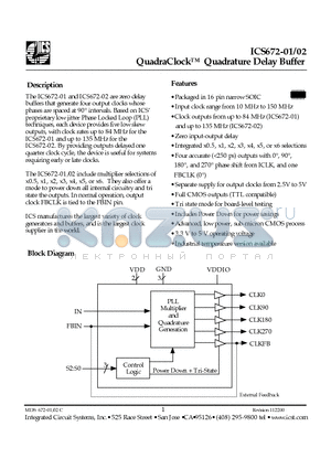 ICS672M-02 datasheet - QuadraClock Quadrature Delay Buffer