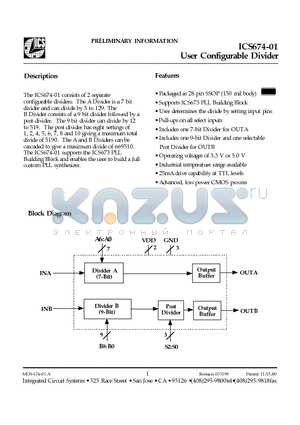 ICS674-01 datasheet - User Configurable Divider