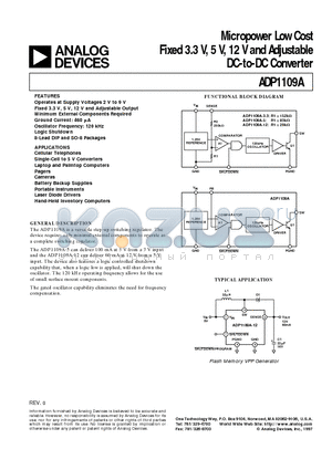 ADP1109AAR-33 datasheet - Micropower Low Cost Fixed 3.3 V, 5 V, 12 V and Adjustable DC-to-DC Converter